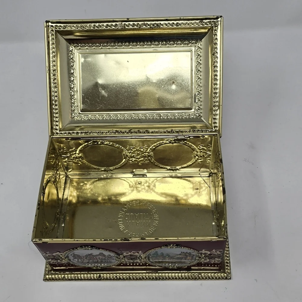 Vintage klann quality biscuit candy metal tin hinged lid western‎ germany